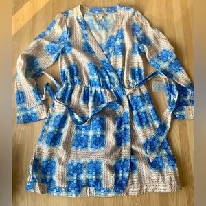 NEW CIEBON rachelle printed wrap effect dress in blue boho soho uptown large